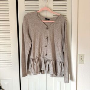 Tan Button Down Long Sleeved Peplum Top